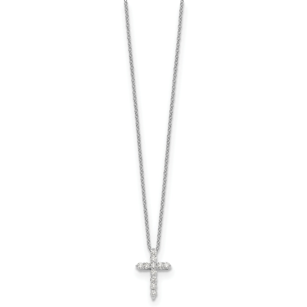 14k White Gold 1/4 carat Lab Grown Diamond VS/SI+ G+ Complete 18 inch Cross Pendant Necklace