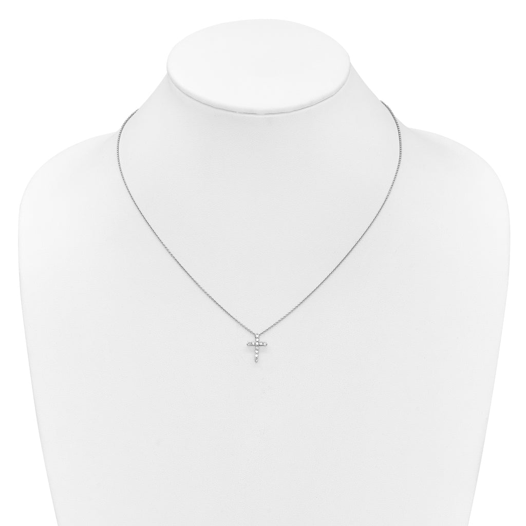 14k White Gold 1/4 carat Lab Grown Diamond VS/SI+ G+ Complete 18 inch Cross Pendant Necklace