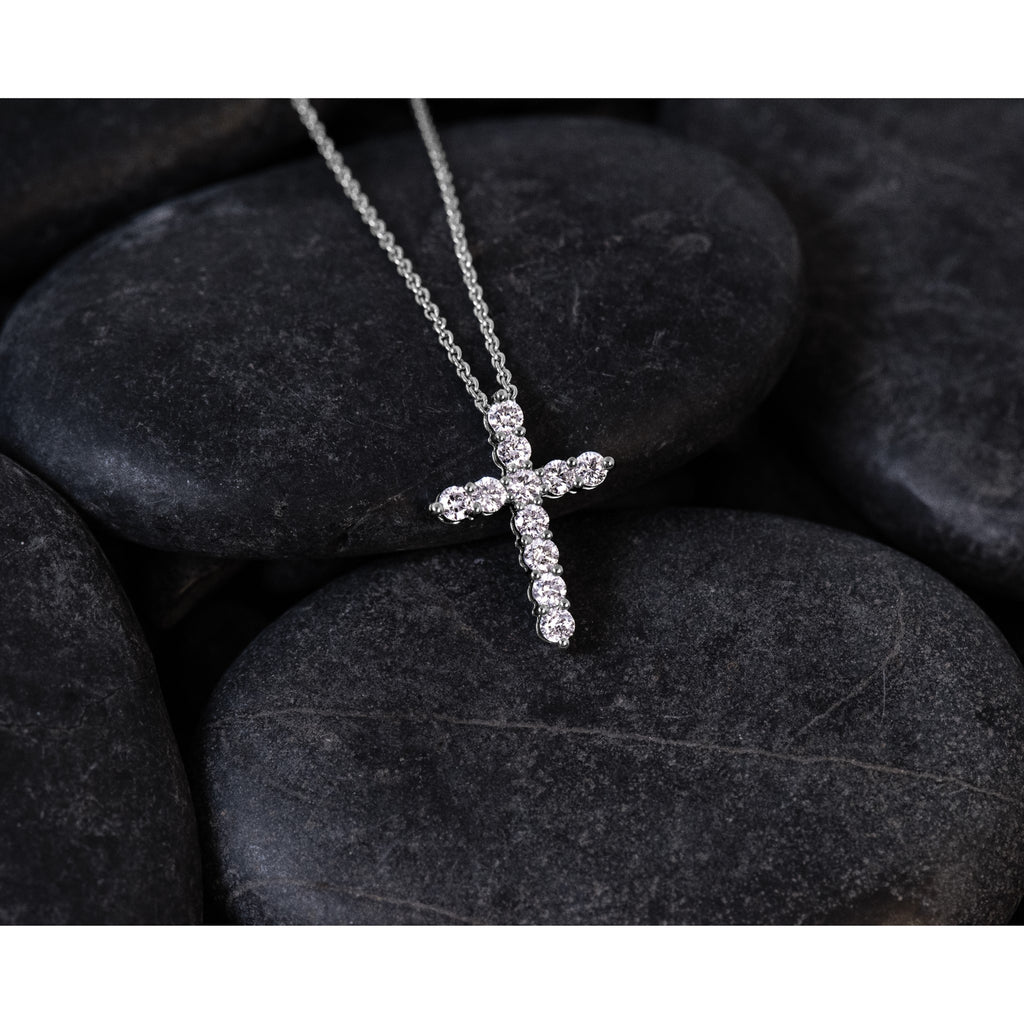 Lab-Grown Diamond Cross Necklace in 14K White Gold (1/2 ct. tw.), 18 Inch - Sophia Jewelers
