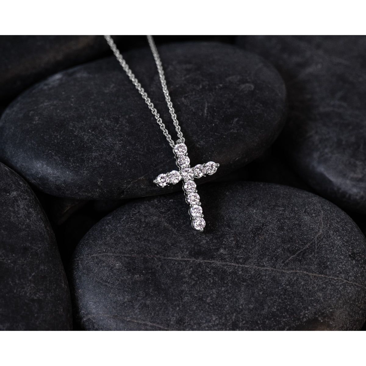Lab-Grown Diamond Cross Necklace in 14K White Gold (1/2 ct. tw.), 18 Inch - Sophia Jewelers