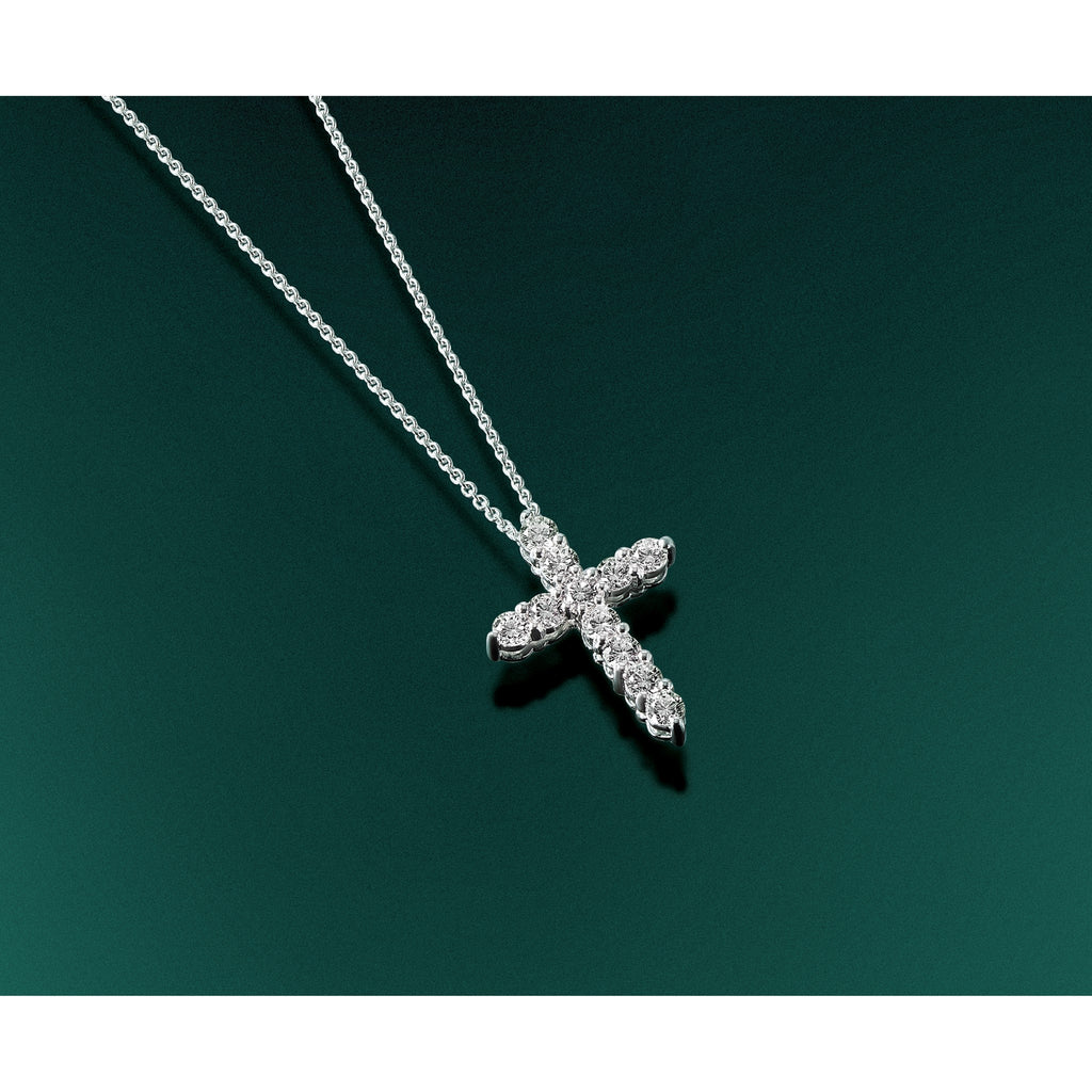 Lab-Grown Diamond Cross Necklace in 14K White Gold (1 ct. tw.), 18 Inch - Sophia Jewelers