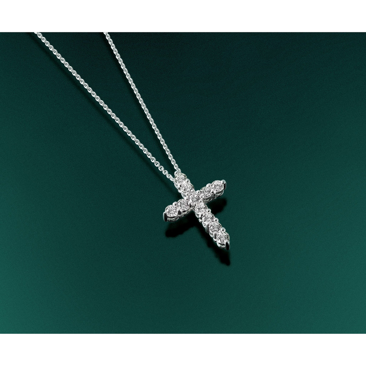 Lab-Grown Diamond Cross Necklace in 14K White Gold (1 ct. tw.), 18 Inch - Sophia Jewelers