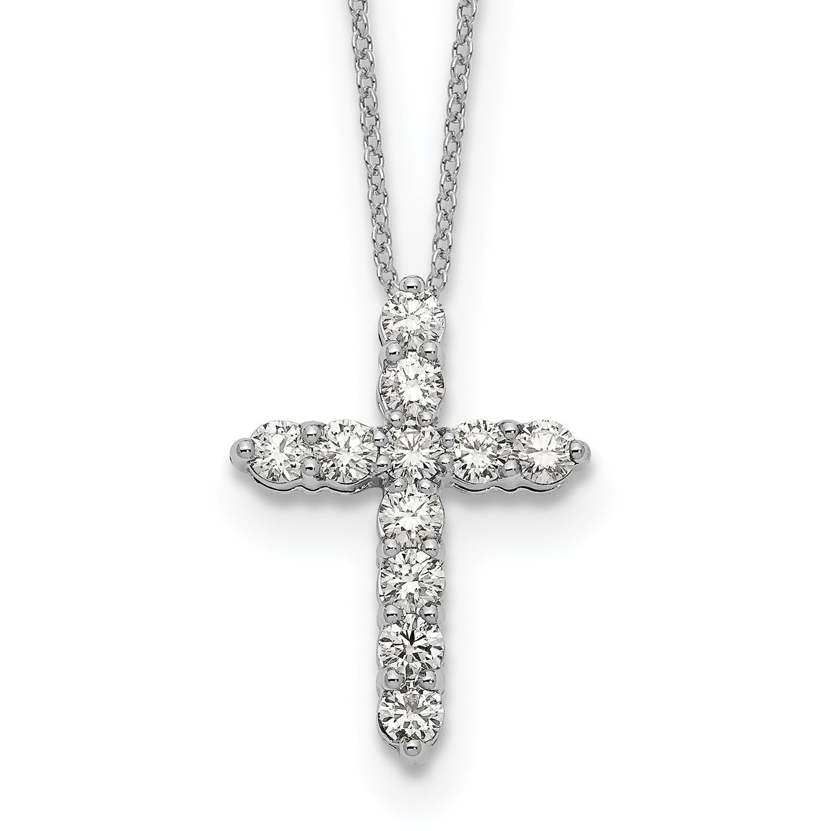 Lab-Grown Diamond Cross Necklace in 14K White Gold (1 ct. tw.), 18 Inch - Sophia Jewelers