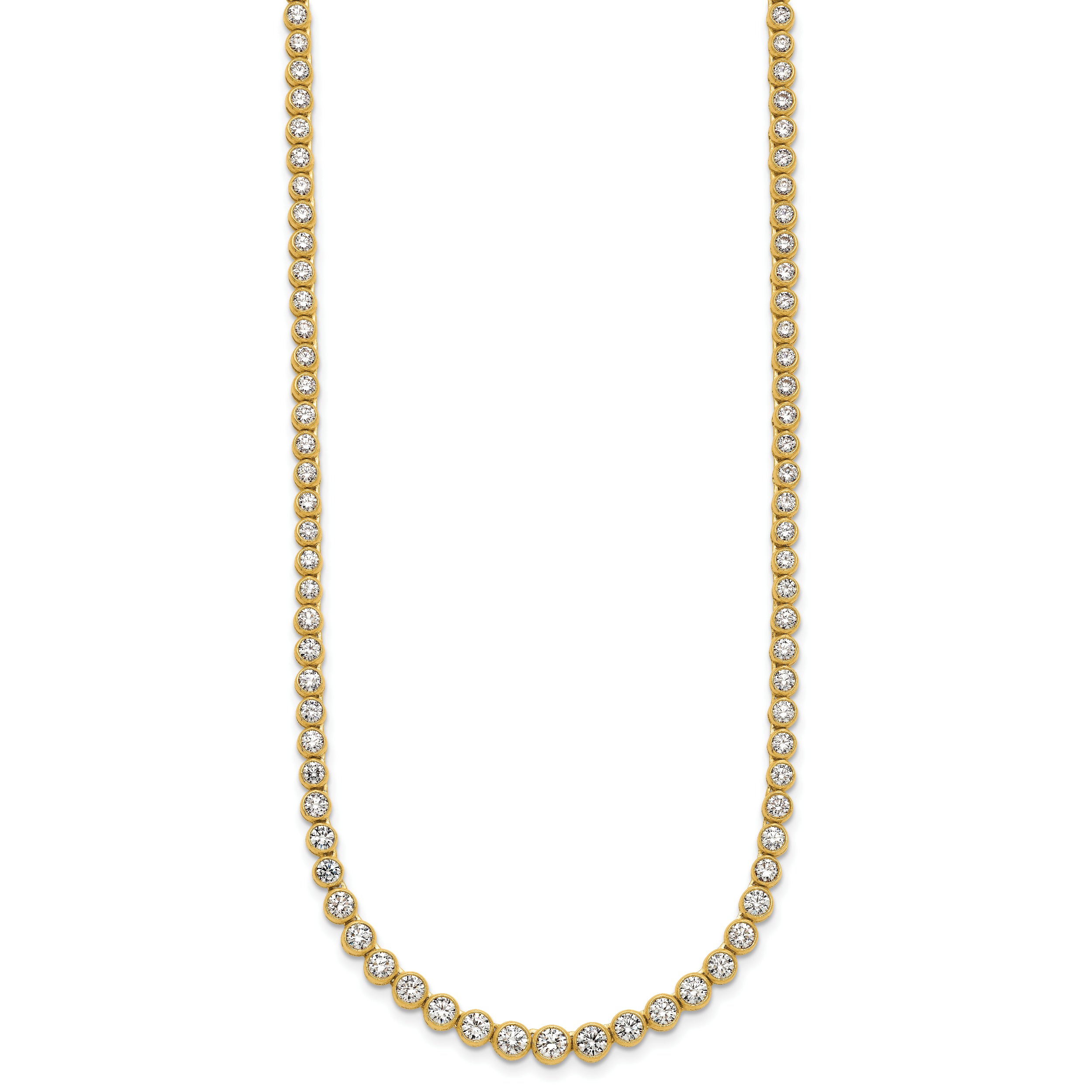 14k 5 carat Lab Grown Diamond VS/SI+ G+ 16 inch with a 2 inch extension Graduated Bezel Set Tennis Necklace