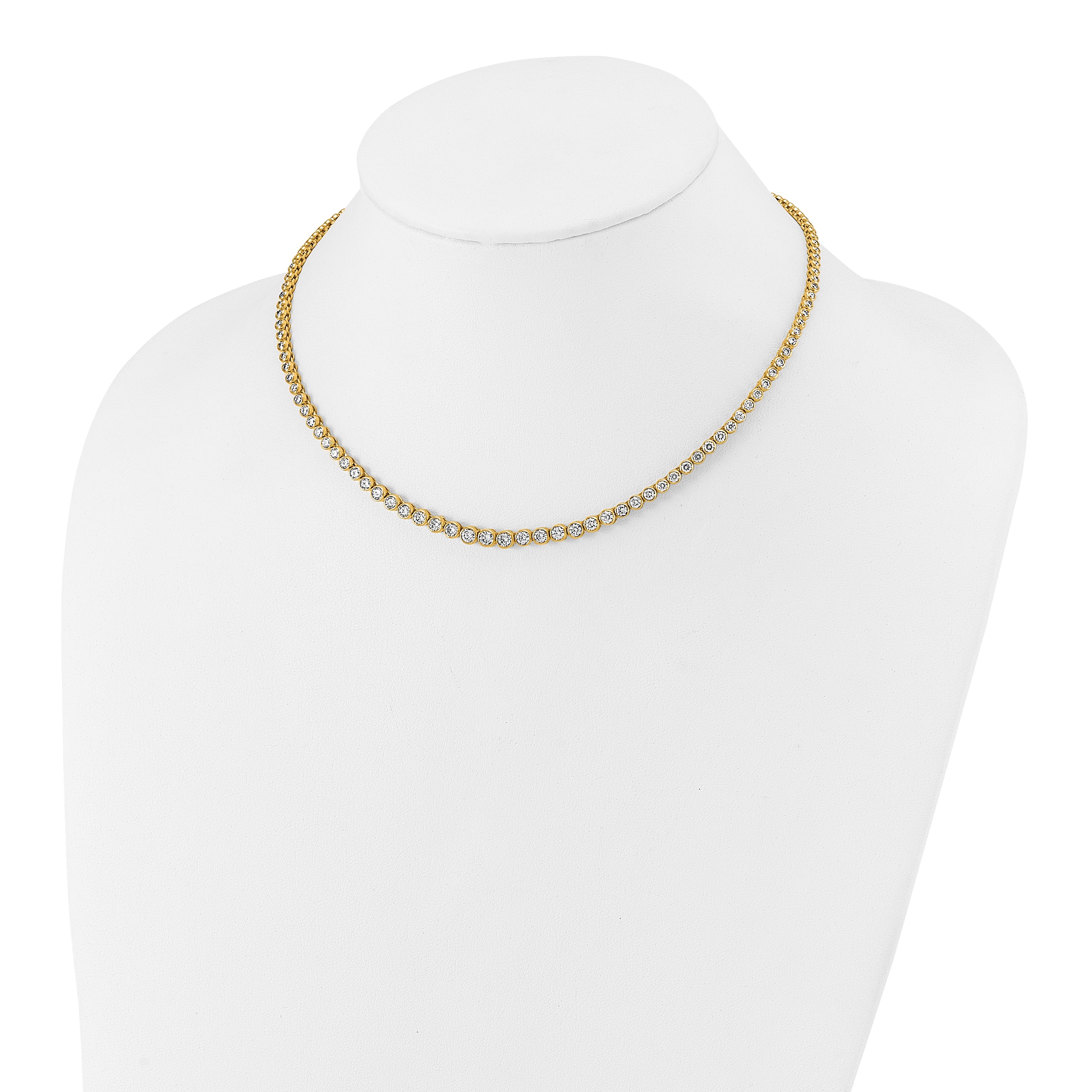 14k 5 carat Lab Grown Diamond VS/SI+ G+ 16 inch with a 2 inch extension Graduated Bezel Set Tennis Necklace
