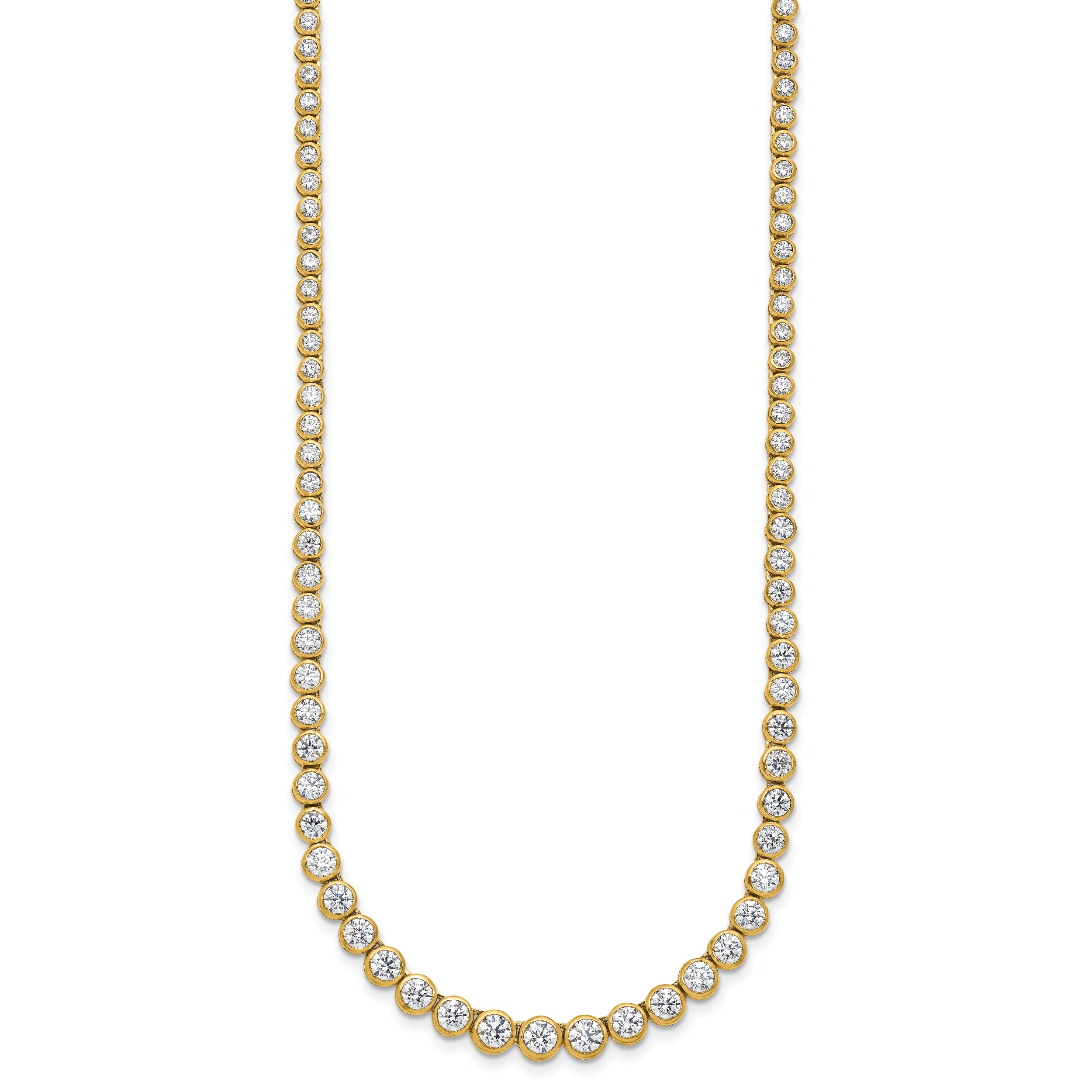 14k 7 carat Lab Grown Diamond VS/SI+ G+ 16 inch with a 2 inch extension Graduated Bezel Set Tennis Necklace