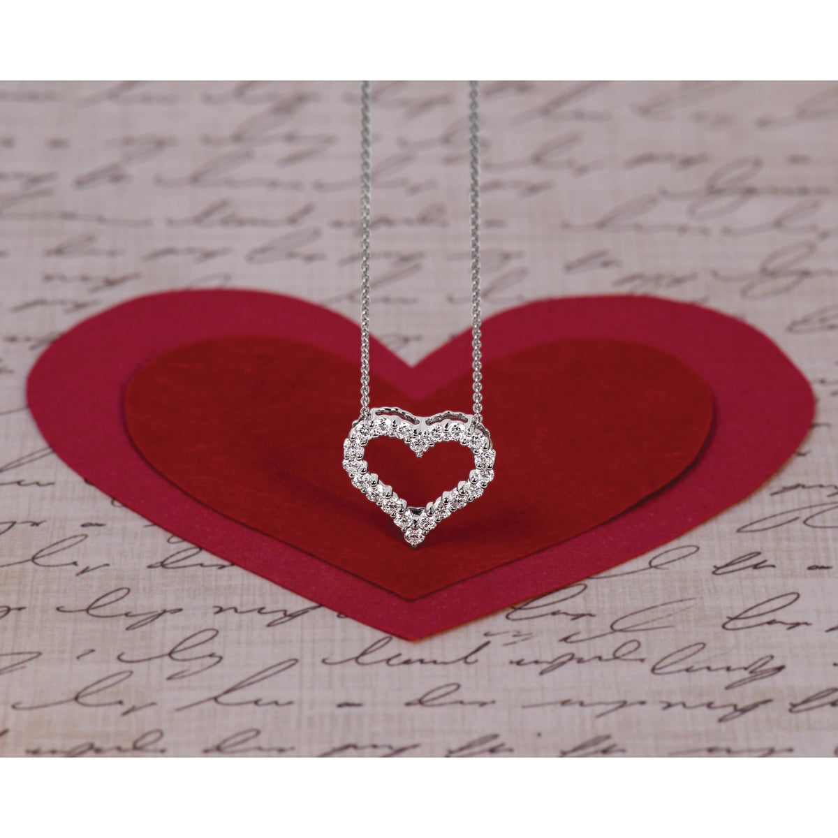 Lab-Grown Diamond Hearts Necklace in 14K White Gold, 2.3mm (1 ct. tw.), 18 Inch - Sophia Jewelers