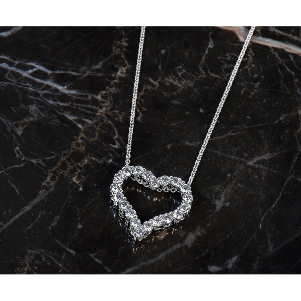 Lab-Grown Diamond Hearts Necklace in 14K White Gold, 2.3mm (1 ct. tw.), 18 Inch - Sophia Jewelers