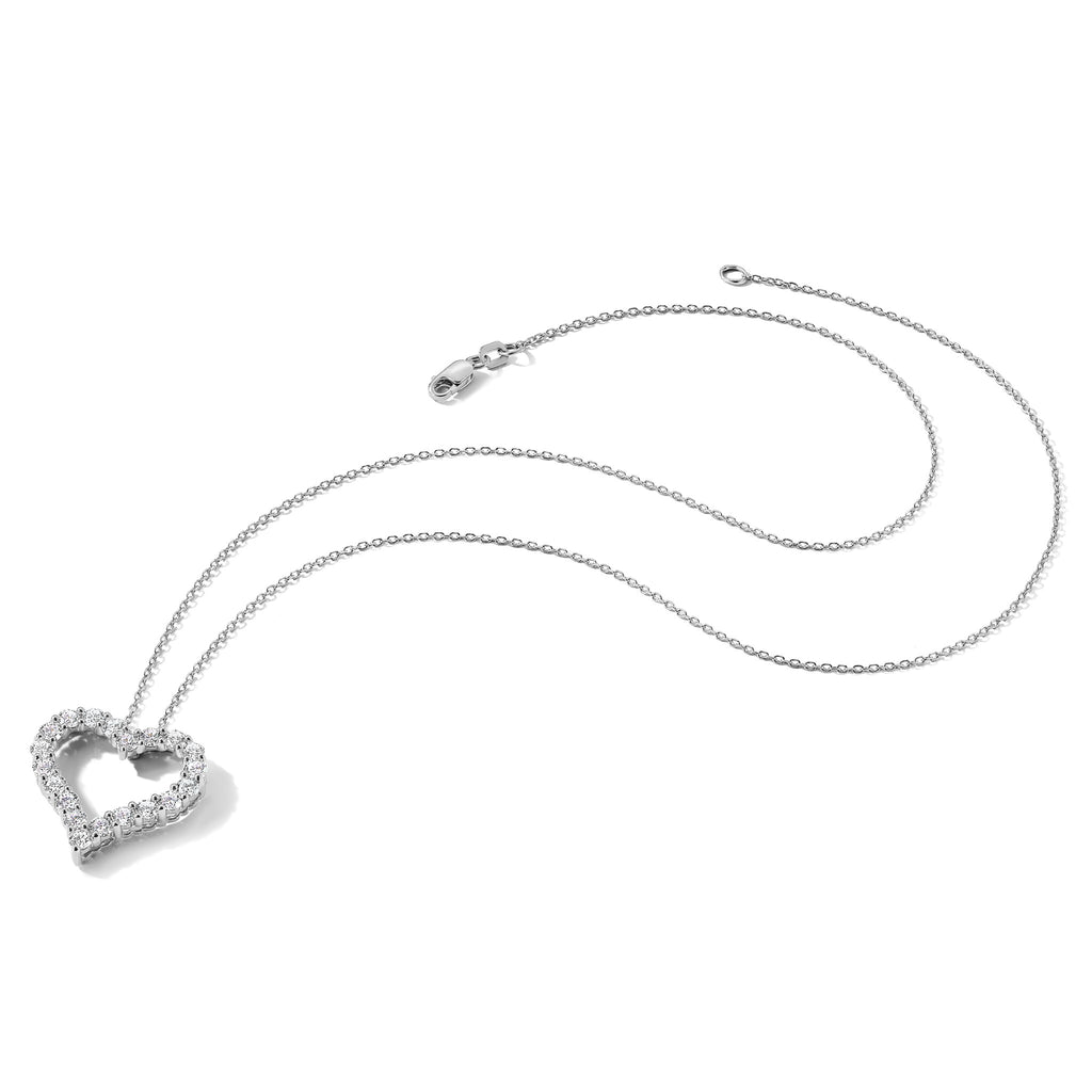 Lab-Grown Diamond Open Heart Necklace in 14K White Gold (1 1/2 ct. tw.), 18 Inch - Sophia Jewelers