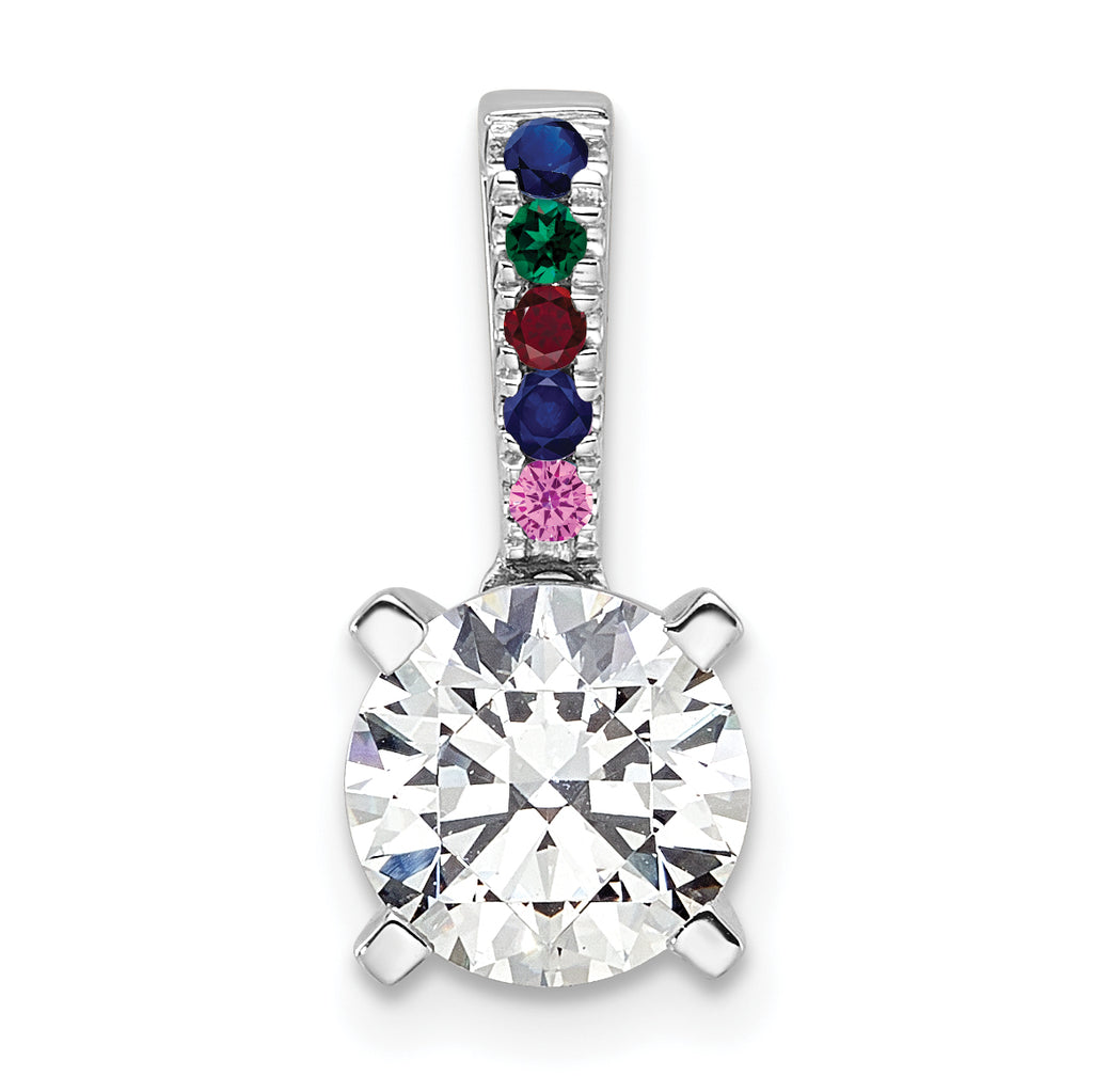 14K White Gold Lab Grown VS/SI+ G+ Dia and Multi Gemstone Semi-Mount Pendan