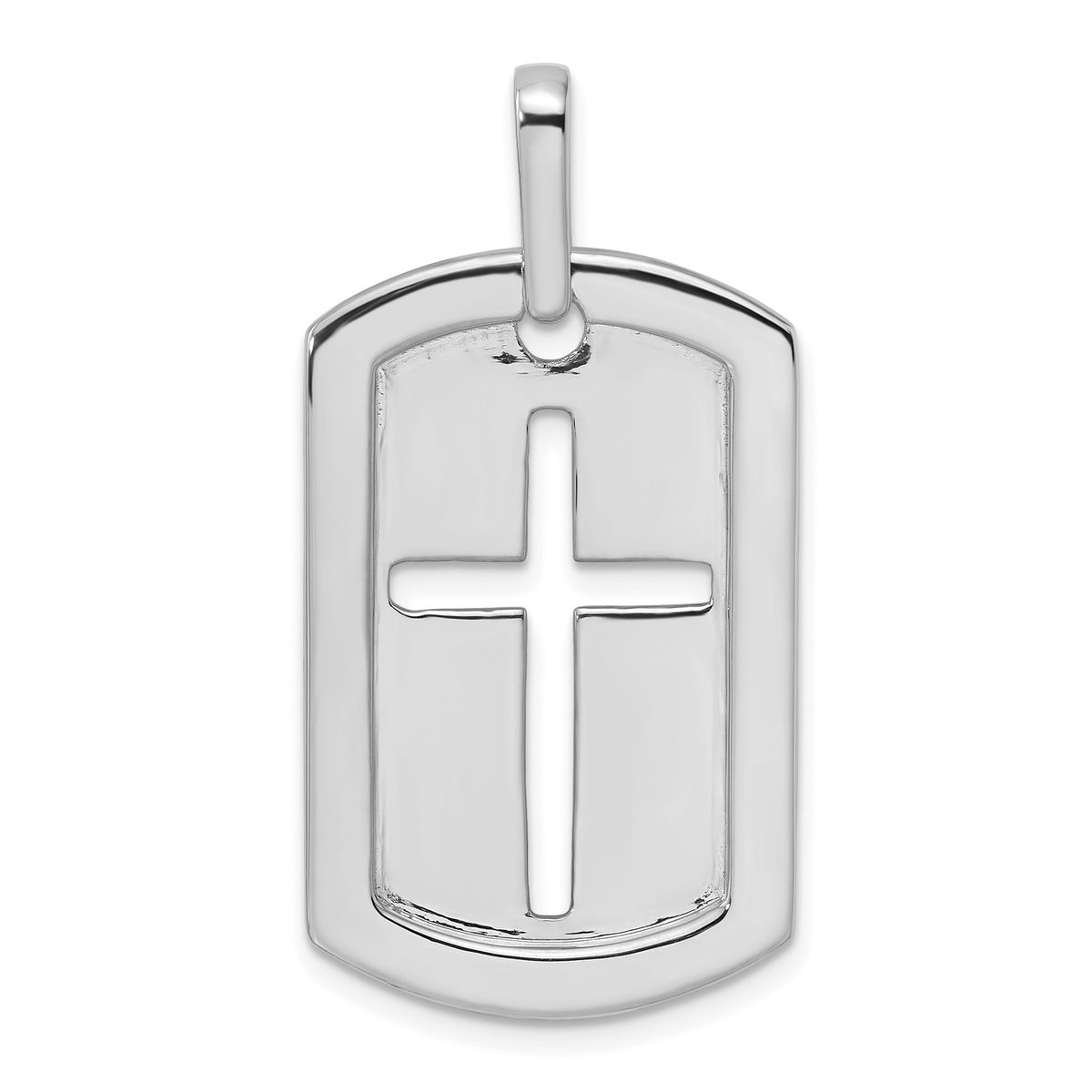 Lab-Grown Diamond Cross Dog Tag Pendant in 14K White Gold, 31mm (3/4 ct. tw.) - Sophia Jewelers