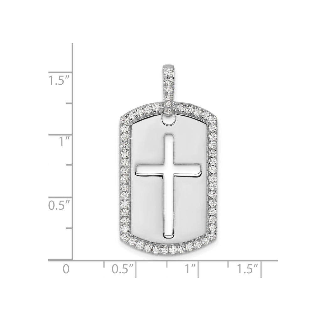 Lab-Grown Diamond Cross Dog Tag Pendant in 14K White Gold, 31mm (3/4 ct. tw.) - Sophia Jewelers