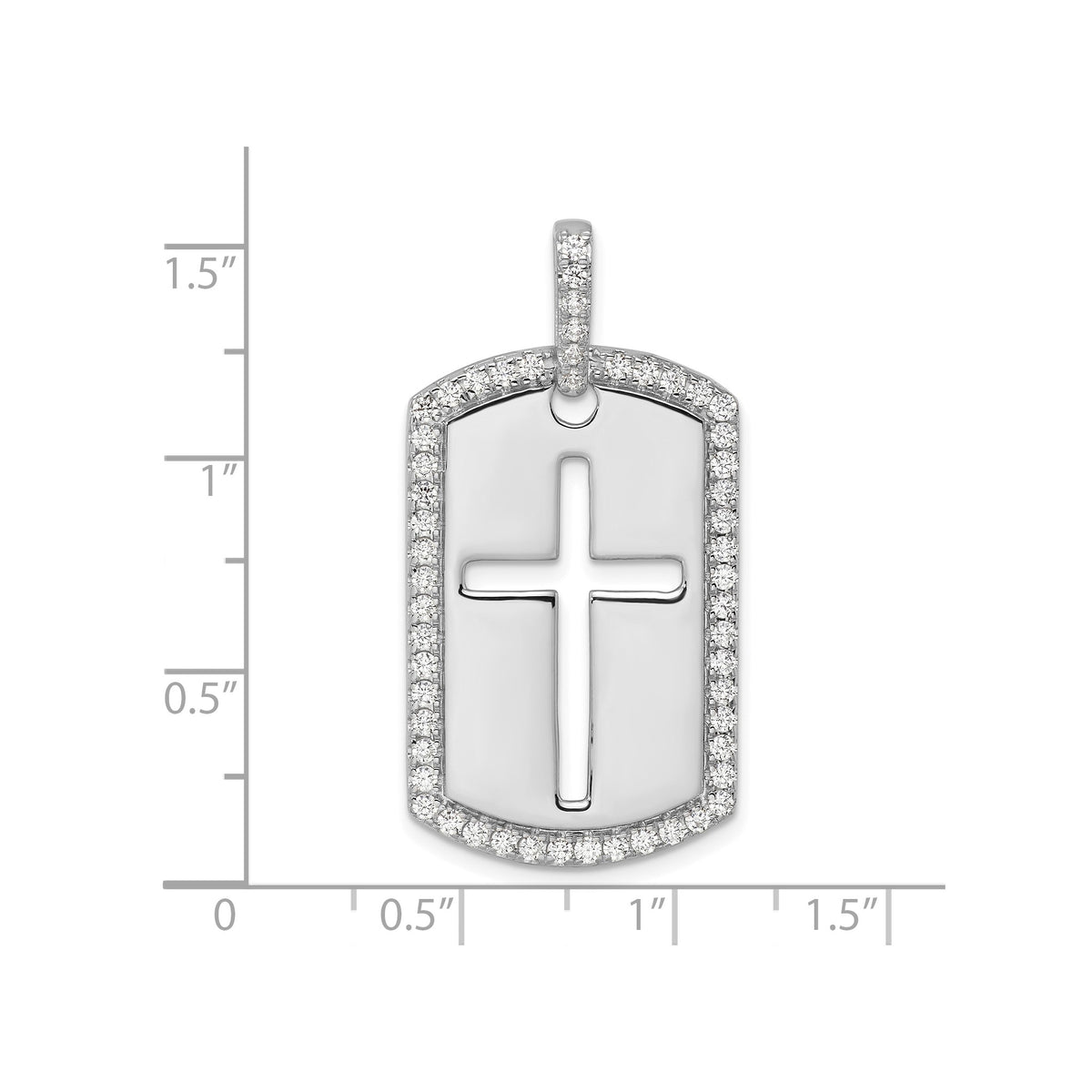Lab-Grown Diamond Cross Dog Tag Pendant in 14K White Gold, 31mm (3/4 ct. tw.) - Sophia Jewelers