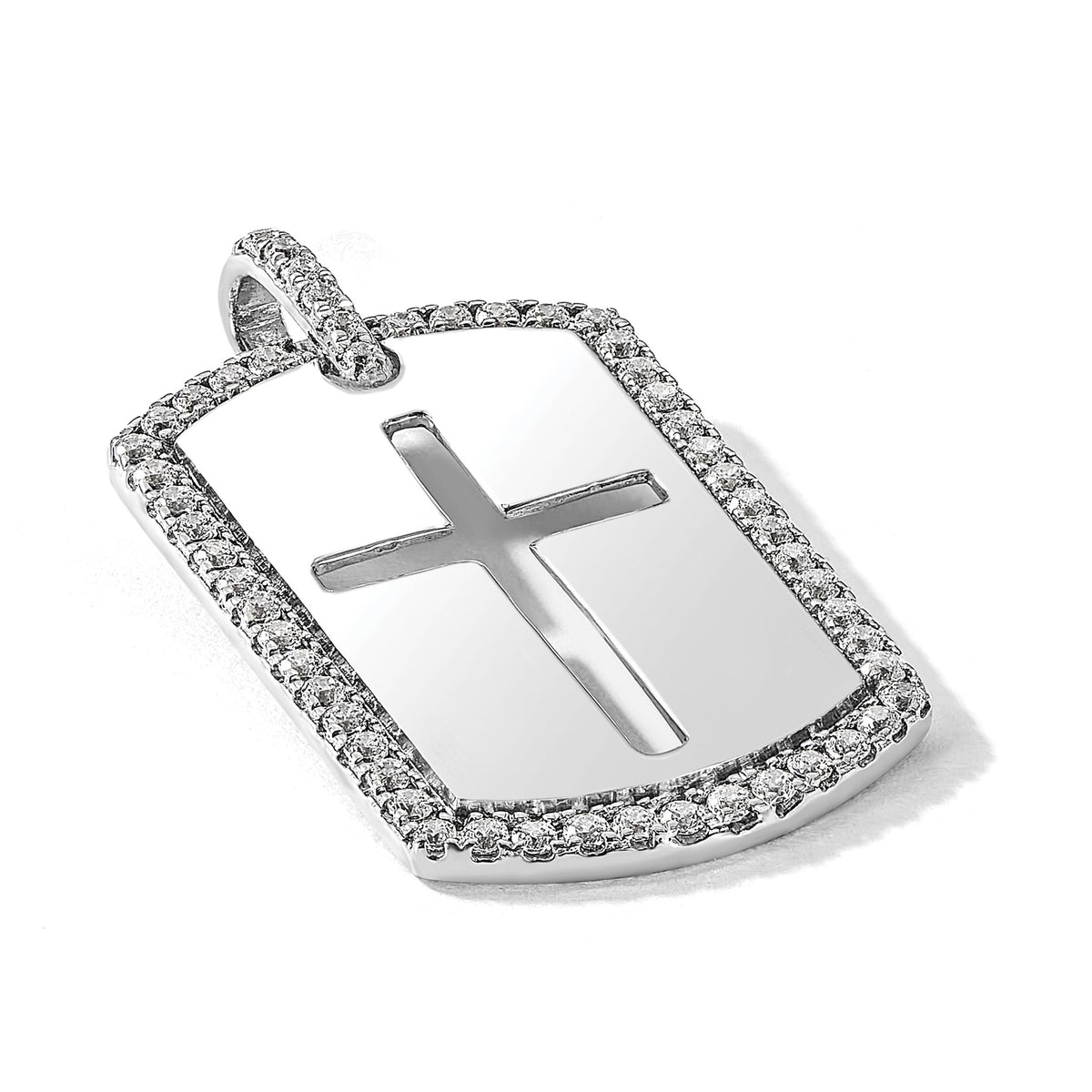 Lab-Grown Diamond Cross Dog Tag Pendant in 14K White Gold, 31mm (3/4 ct. tw.) - Sophia Jewelers