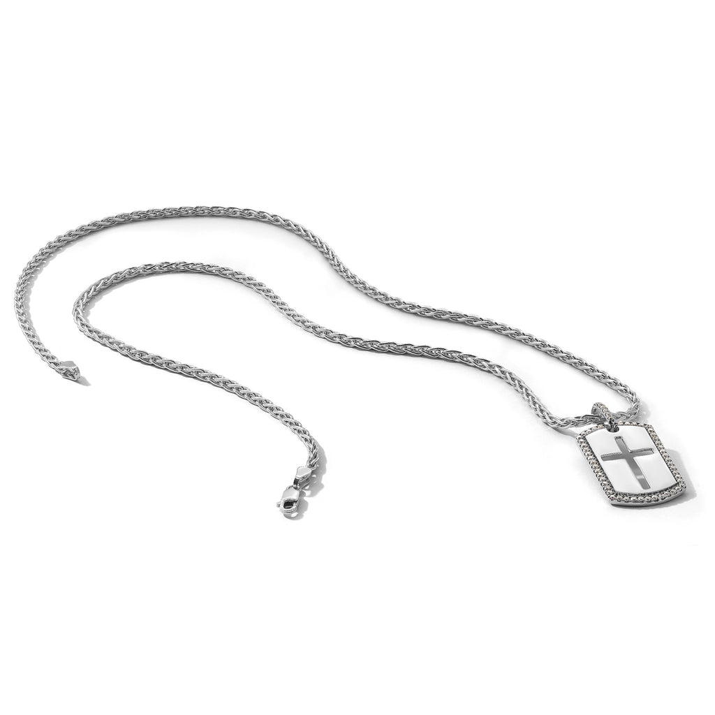 Lab-Grown Diamond Cross Dog Tag Pendant in 14K White Gold, 31mm (3/4 ct. tw.) - Sophia Jewelers