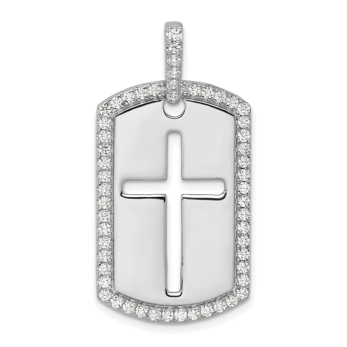 Lab-Grown Diamond Cross Dog Tag Pendant in 14K White Gold, 31mm (3/4 ct. tw.) - Sophia Jewelers Main image