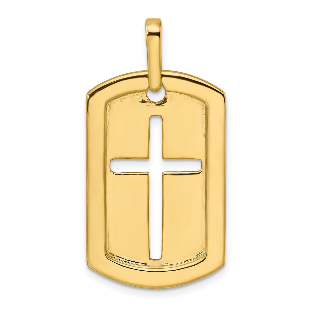 Lab-Grown Diamond Cross Dog Tag Pendant in 14K Yellow Gold, 31mm (3/4 ct. tw.) - Sophia Jewelers