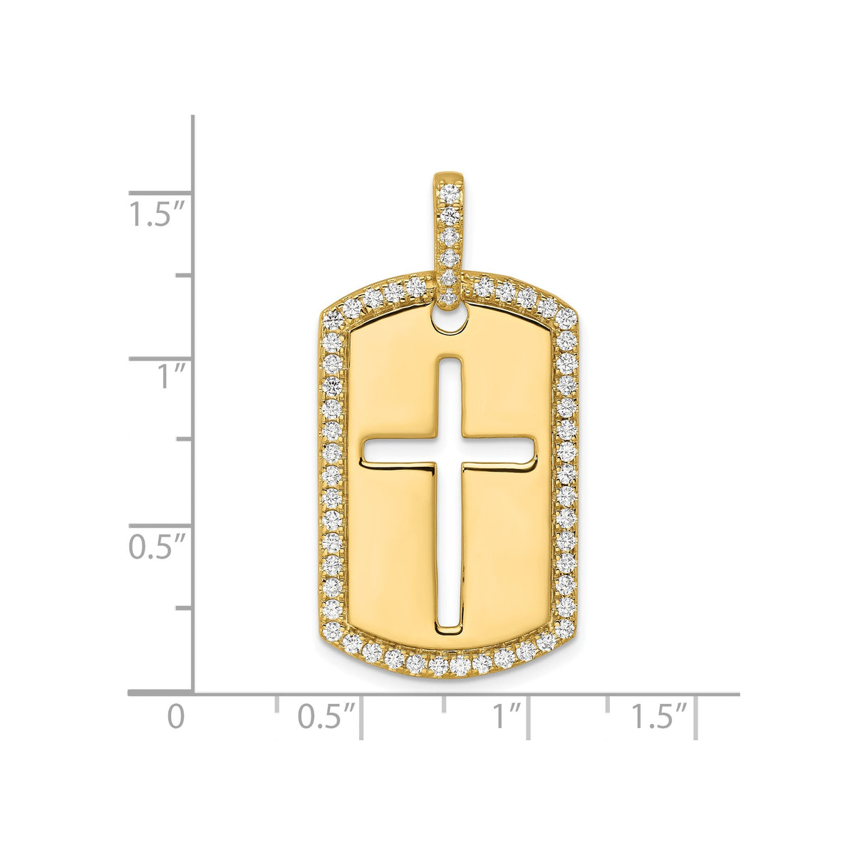 Lab-Grown Diamond Cross Dog Tag Pendant in 14K Yellow Gold, 31mm (3/4 ct. tw.) - Sophia Jewelers