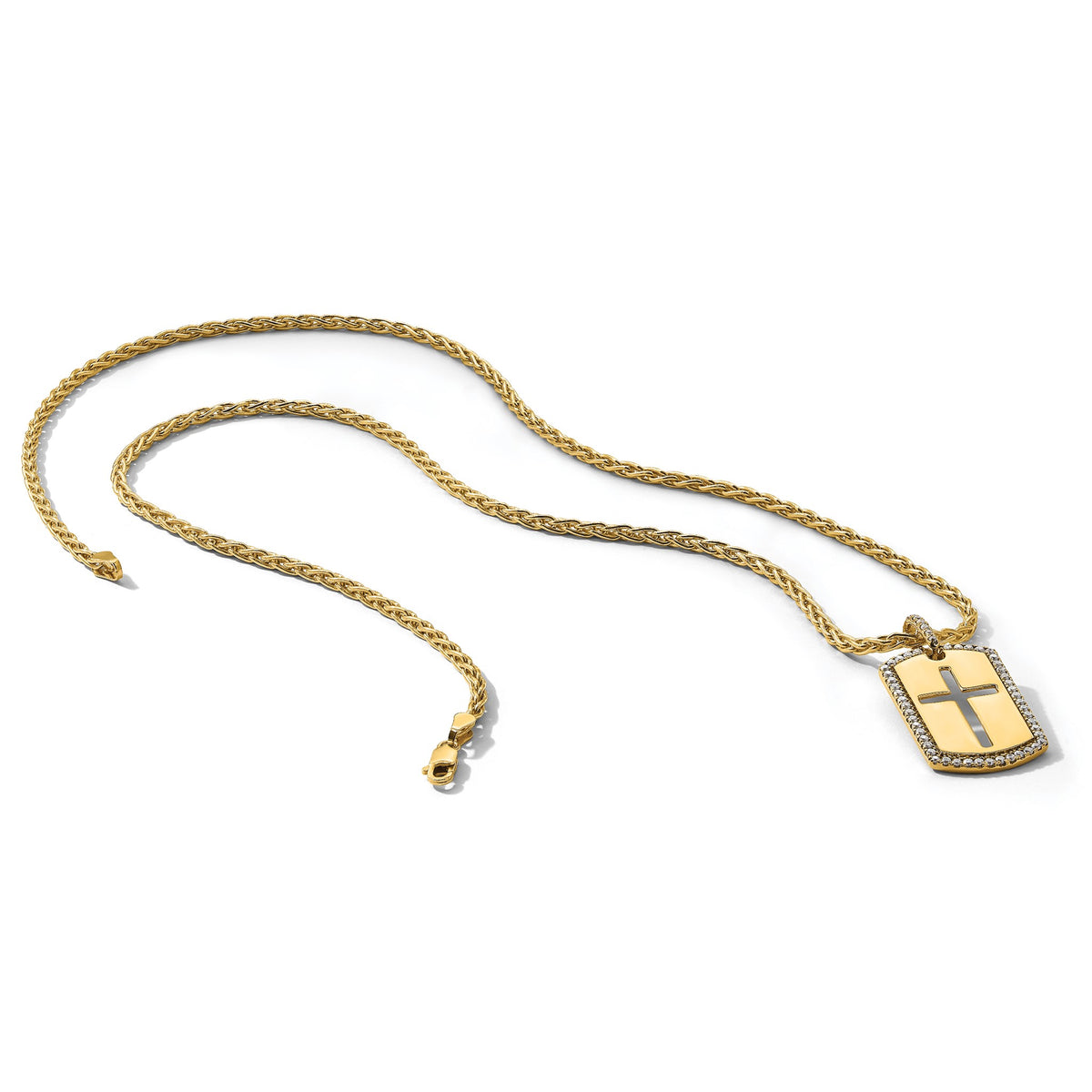 Lab-Grown Diamond Cross Dog Tag Pendant in 14K Yellow Gold, 31mm (3/4 ct. tw.) - Sophia Jewelers