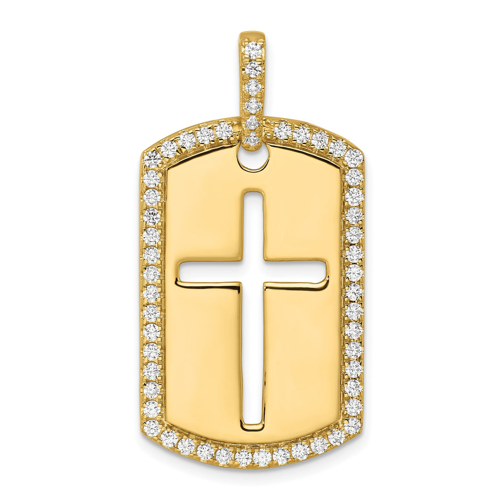 Lab-Grown Diamond Cross Dog Tag Pendant in 14K Yellow Gold, 31mm (3/4 ct. tw.) - Sophia Jewelers