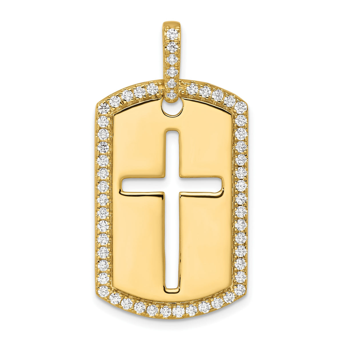 Lab-Grown Diamond Cross Dog Tag Pendant in 14K Yellow Gold, 31mm (3/4 ct. tw.) - Sophia Jewelers