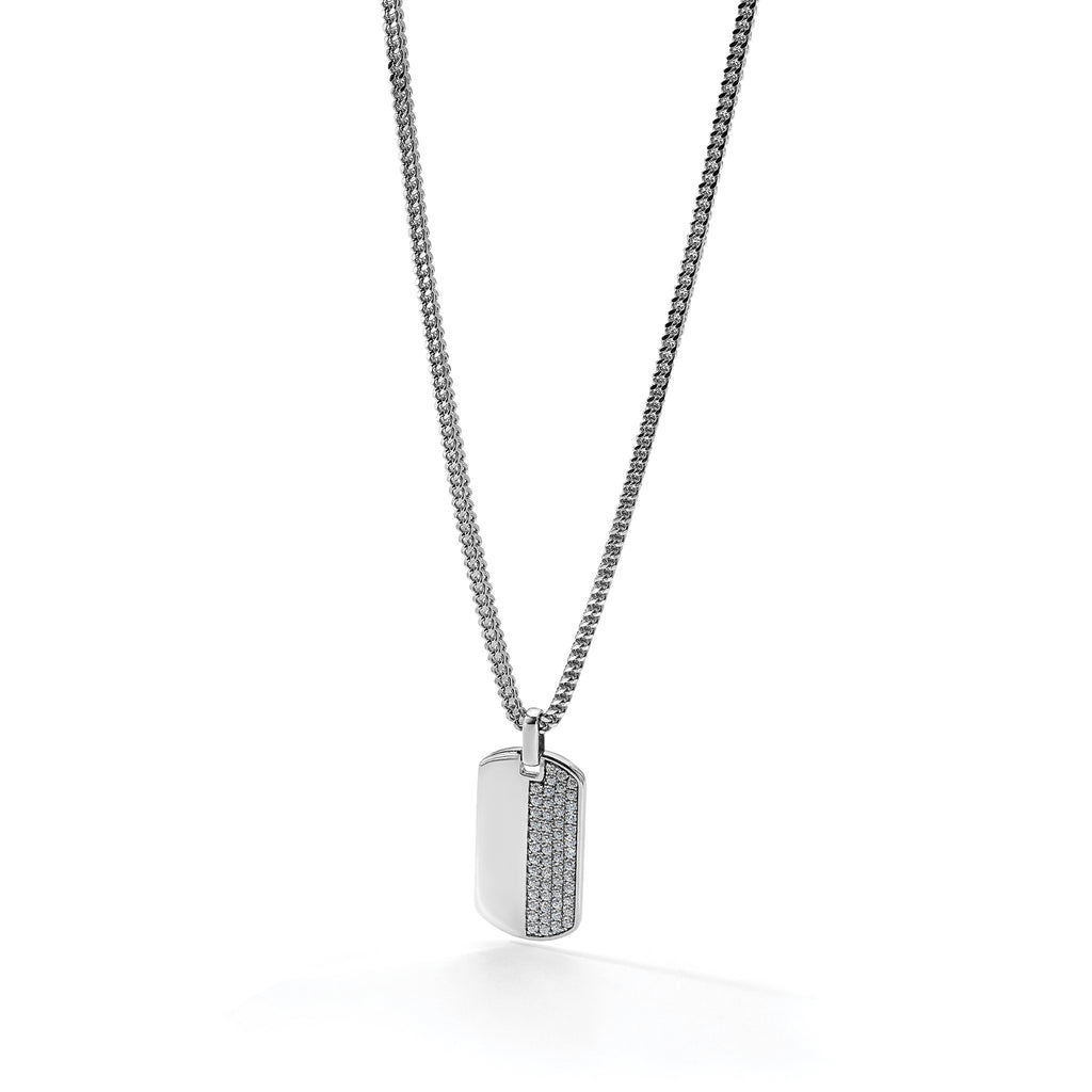 Lab-Grown Diamond Dog Tag Pendant in 14K White Gold, 30mm (1 ct. tw.) - Sophia Jewelers