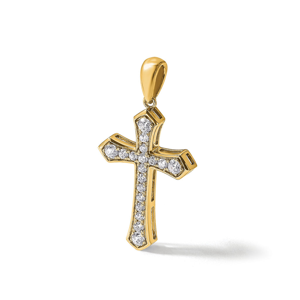 Lab-Grown Diamond Cross Pendant in 14K Yellow Gold, 30mm (3/4 ct. tw.) - Sophia Jewelers