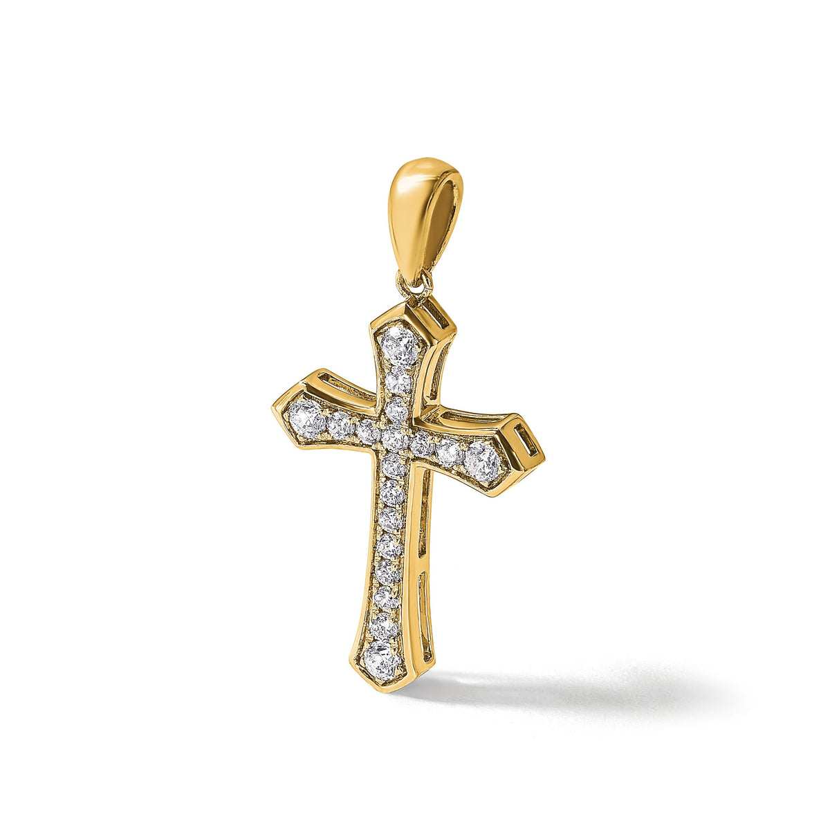 Lab-Grown Diamond Cross Pendant in 14K Yellow Gold, 30mm (3/4 ct. tw.) - Sophia Jewelers
