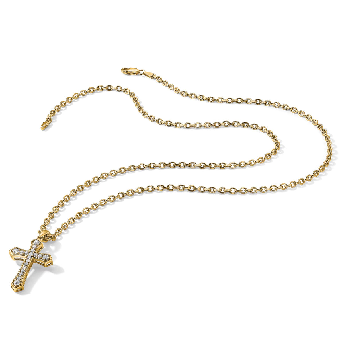 Lab-Grown Diamond Cross Pendant in 14K Yellow Gold, 30mm (3/4 ct. tw.) - Sophia Jewelers