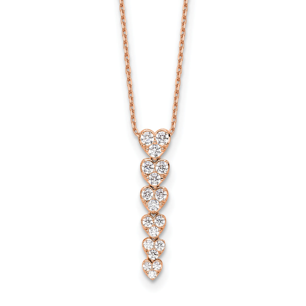 Lab-Grown Diamond Hearts Necklace in 14K Rose Gold, 2.8mm (1 ct. tw.), 18 Inch - Sophia Jewelers