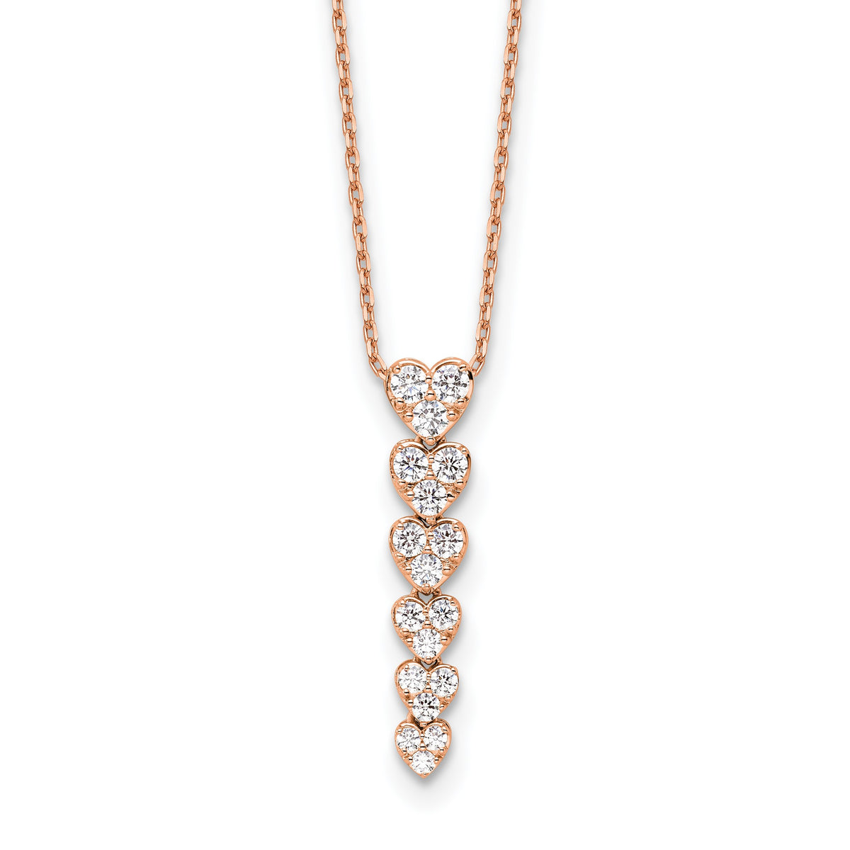 Lab-Grown Diamond Hearts Necklace in 14K Rose Gold, 2.8mm (1 ct. tw.), 18 Inch - Sophia Jewelers