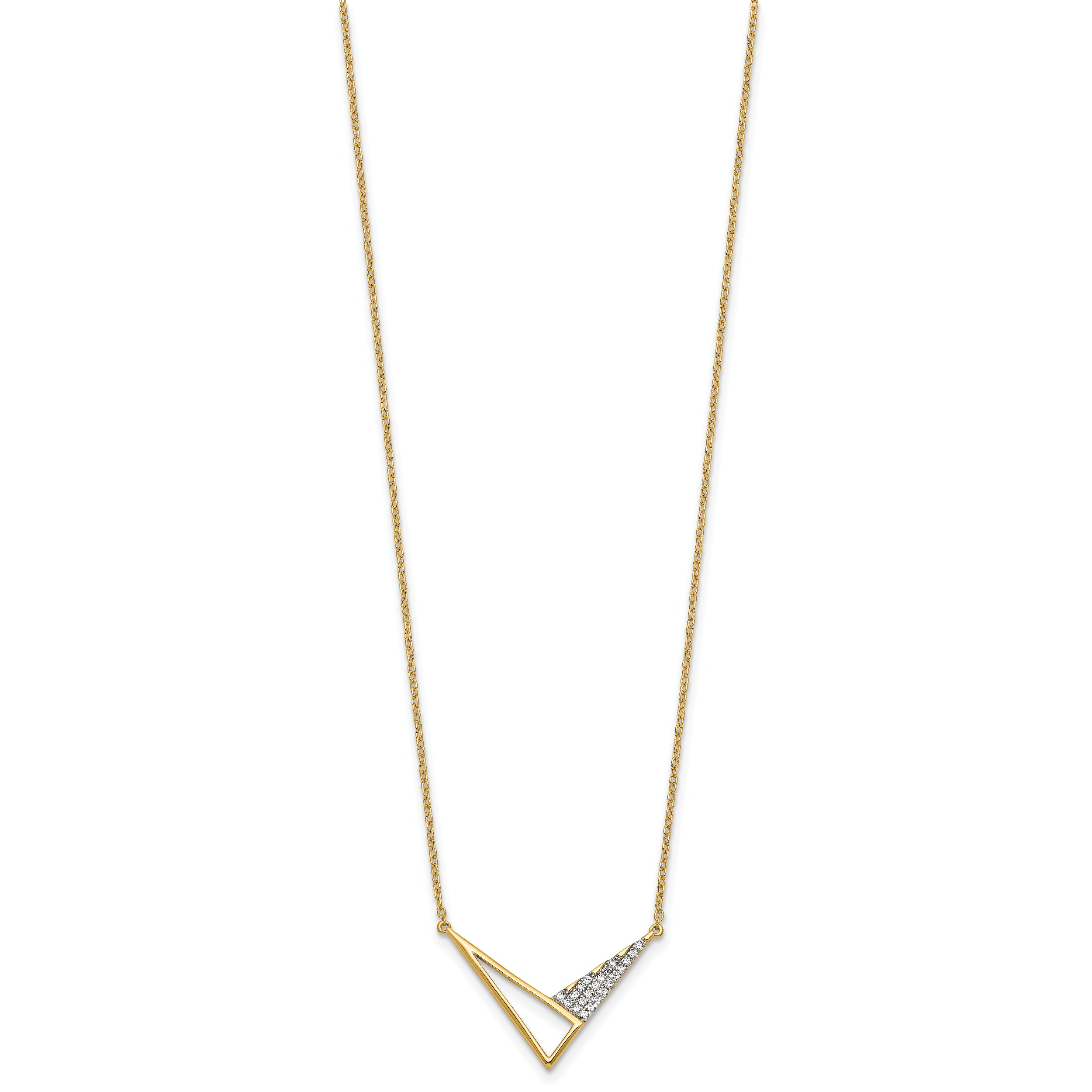 14K Polished 1/10 carat Diamond Geometric Triangles 18 inch Fashion Necklace