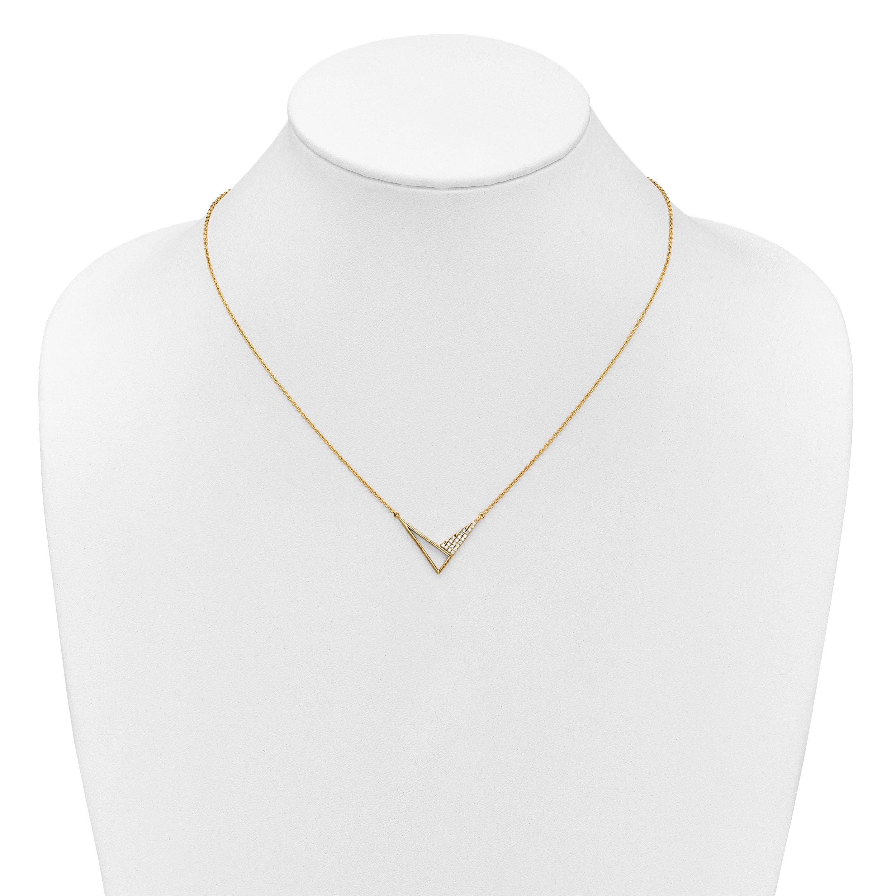 14K Polished 1/10 carat Diamond Geometric Triangles 18 inch Fashion Necklace