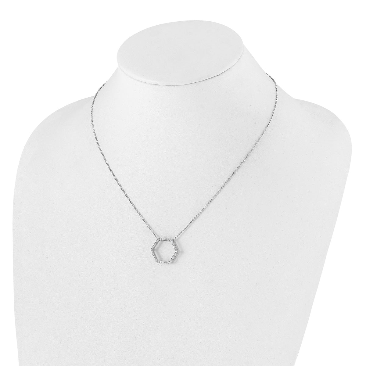 Lab-Grown Diamond Hexagon Necklace in 14K White Gold (1/4 ct. tw.), 18 Inch - Sophia Jewelers