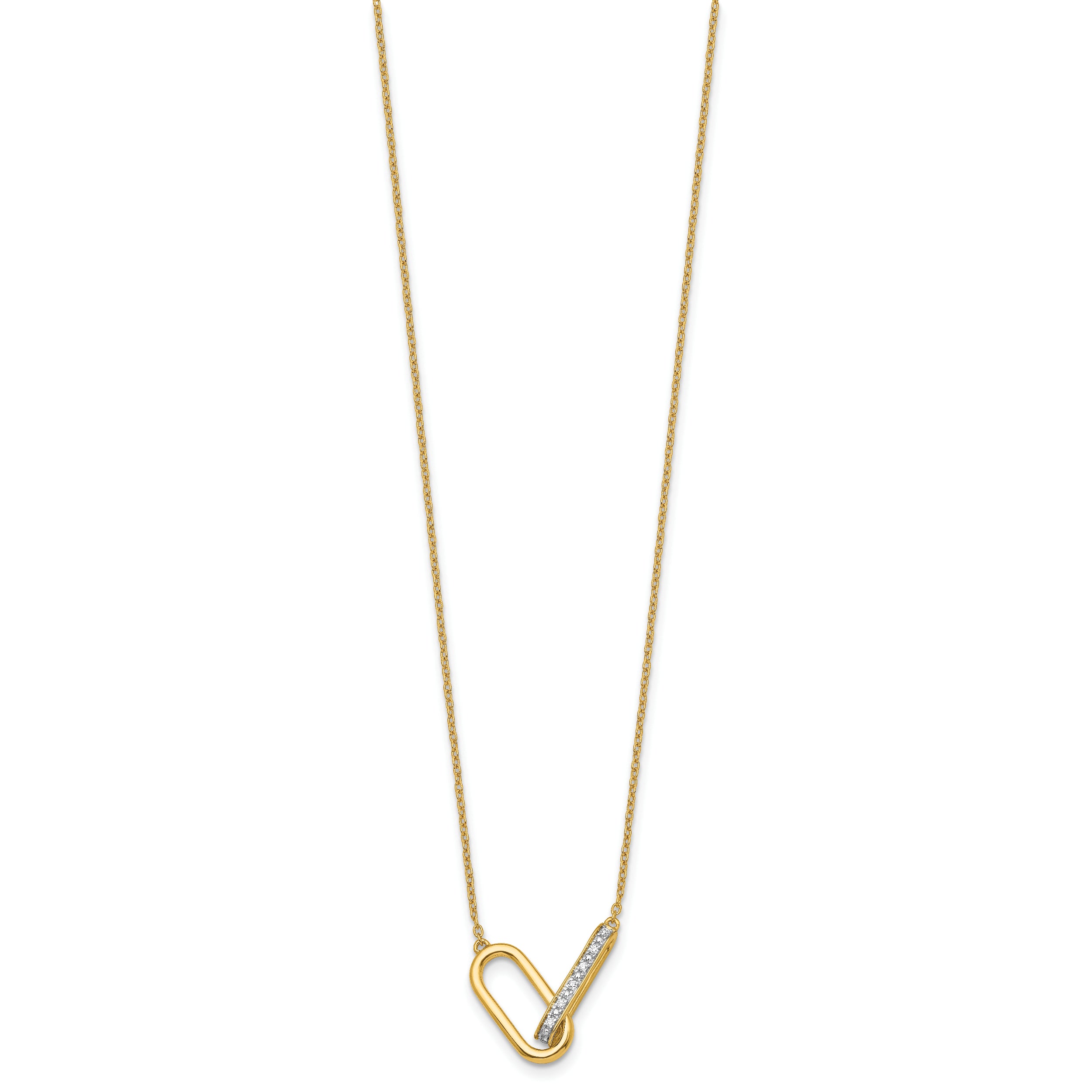 14K Polished 1/15 carat Diamond Interlocked Paperclip Links 18 inch Necklace