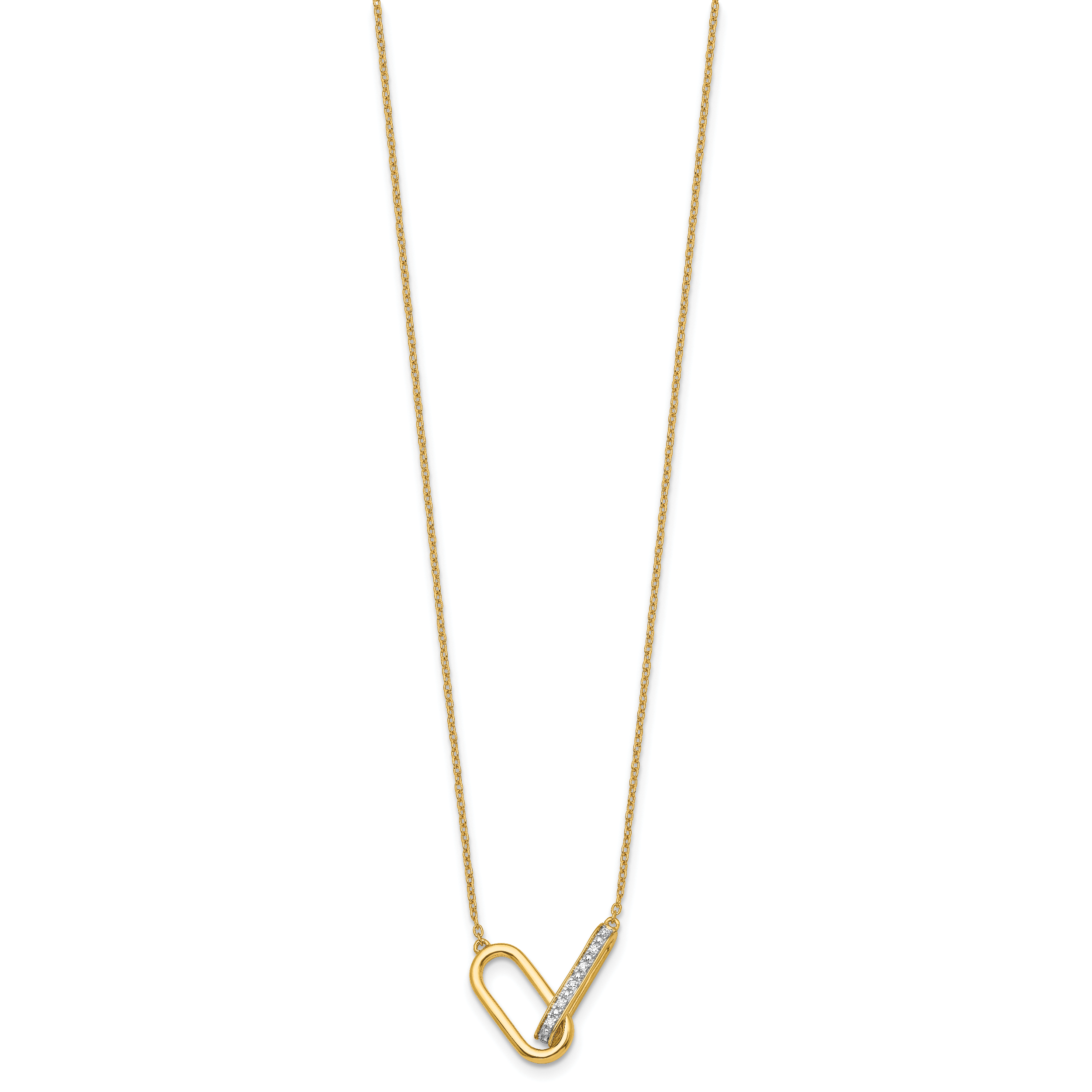 14K Polished 1/15 carat Diamond Interlocked Paperclip Links 18 inch Necklace Secondary image