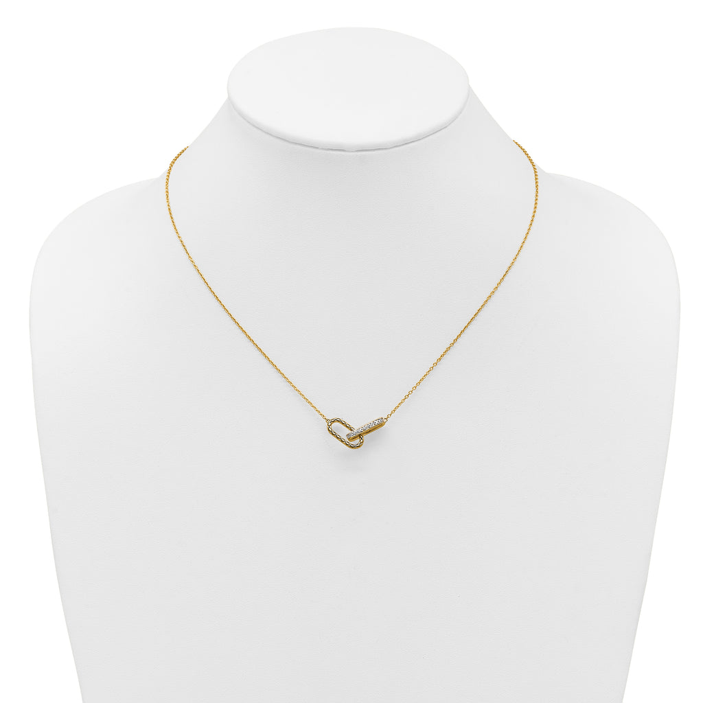 14K Polished 1/15 carat Diamond Interlocked Paperclip Links 18 inch Necklace