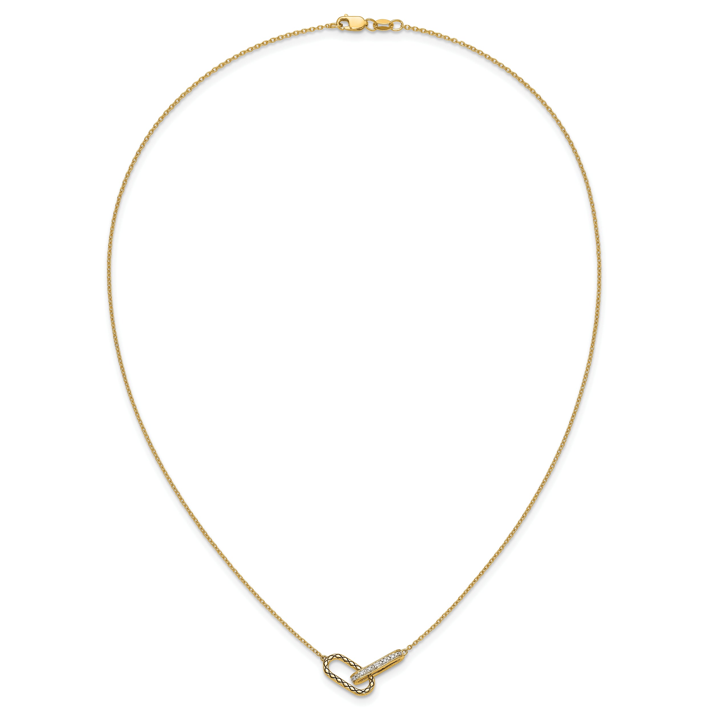 14K Polished 1/15 carat Diamond Interlocked Paperclip Links 18 inch Necklace