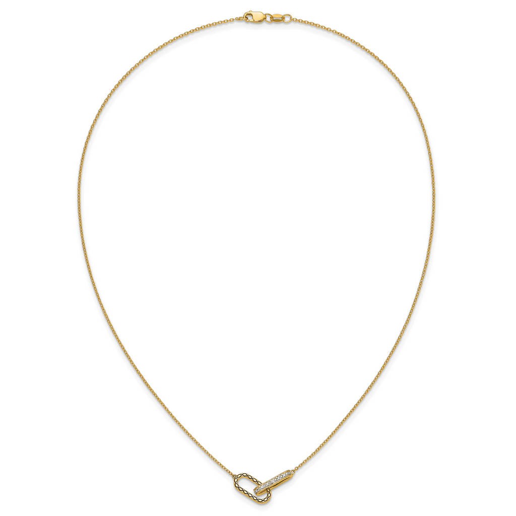 14K Polished 1/15 carat Diamond Interlocked Paperclip Links 18 inch Necklace