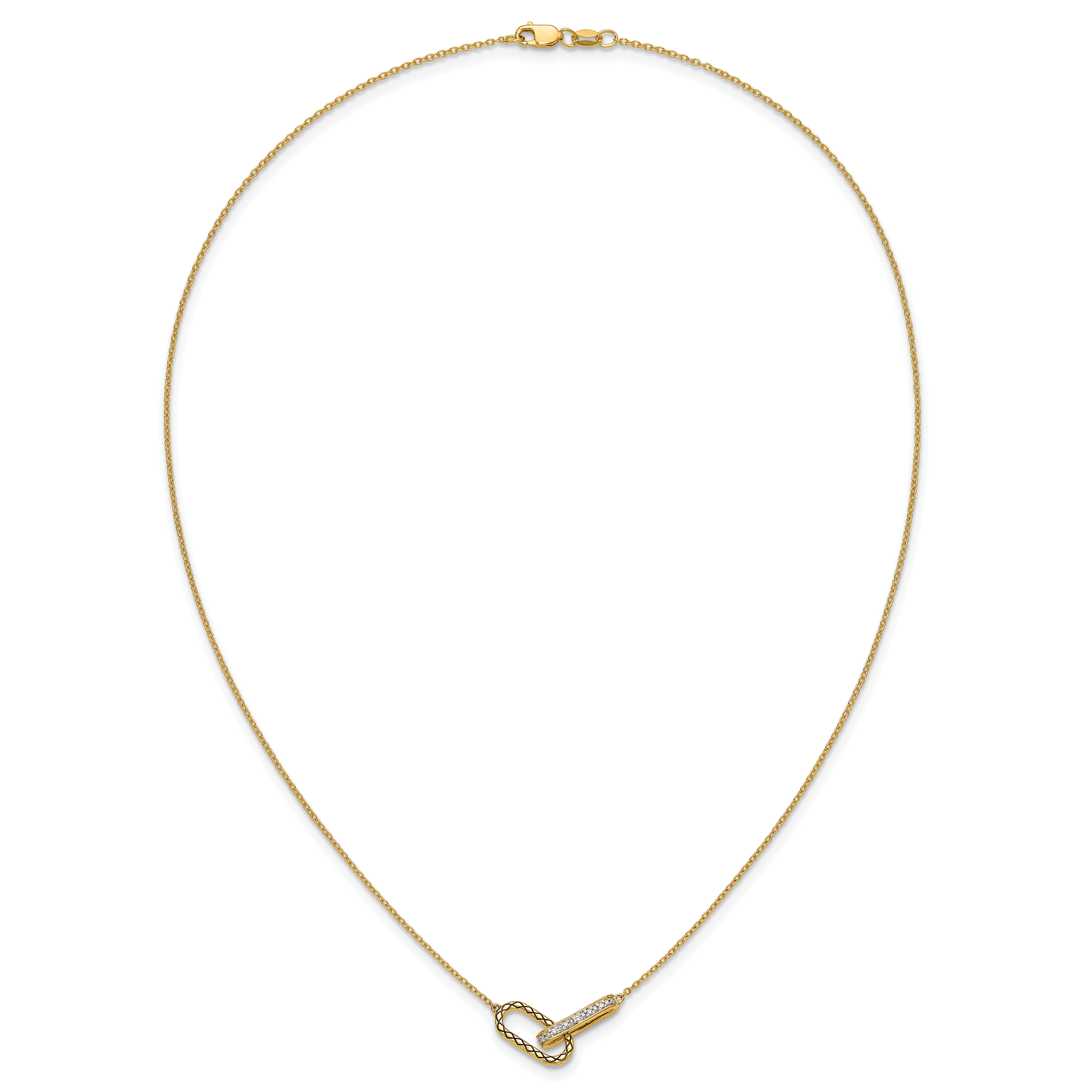 14K Polished 1/15 carat Diamond Interlocked Paperclip Links 18 inch Necklace