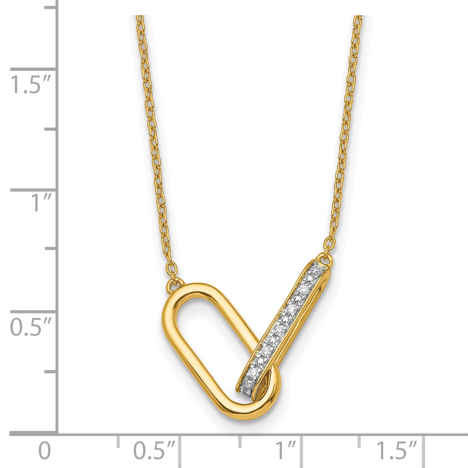 14K Polished 1/15 carat Diamond Interlocked Paperclip Links 18 inch Necklace