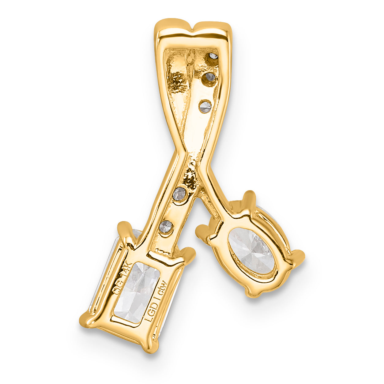 14k 7/8 carat Lab Grown Diamond VS/SI+ G+ Oval and Radiant Complete 18 inch Two Stone Pendant Necklace