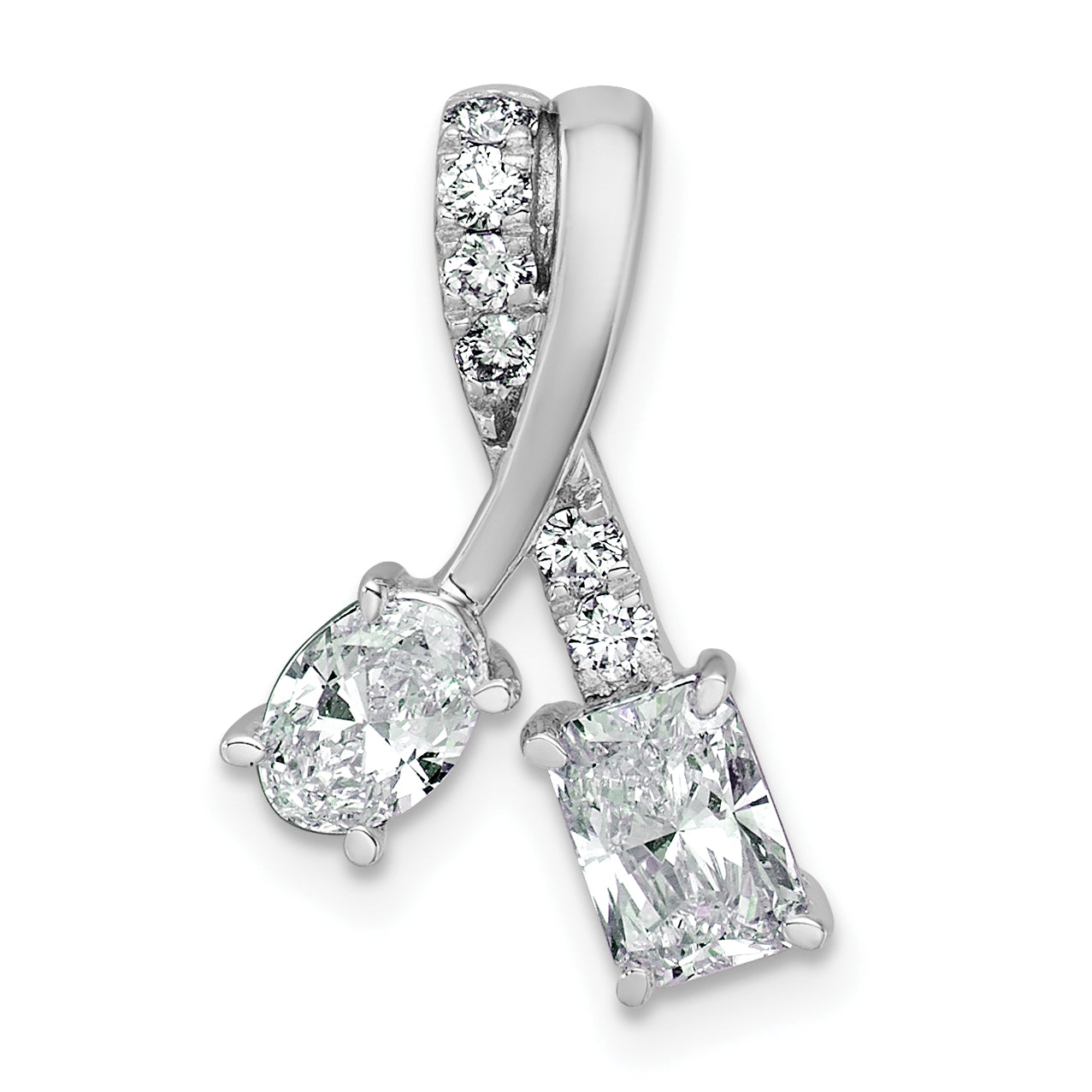 14k White Gold 7/8 carat Lab Grown Diamond VS/SI+ G+ Oval and Radiant Complete 18 inch Two Stone Pendant Necklace