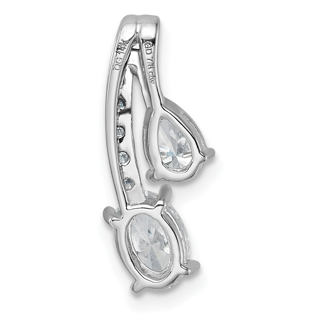 14k White Gold 7/8 carat Lab Grown Diamond VS/SI+ G+ Oval and Pear Complete 18 inch Two Stone Pendant Necklace