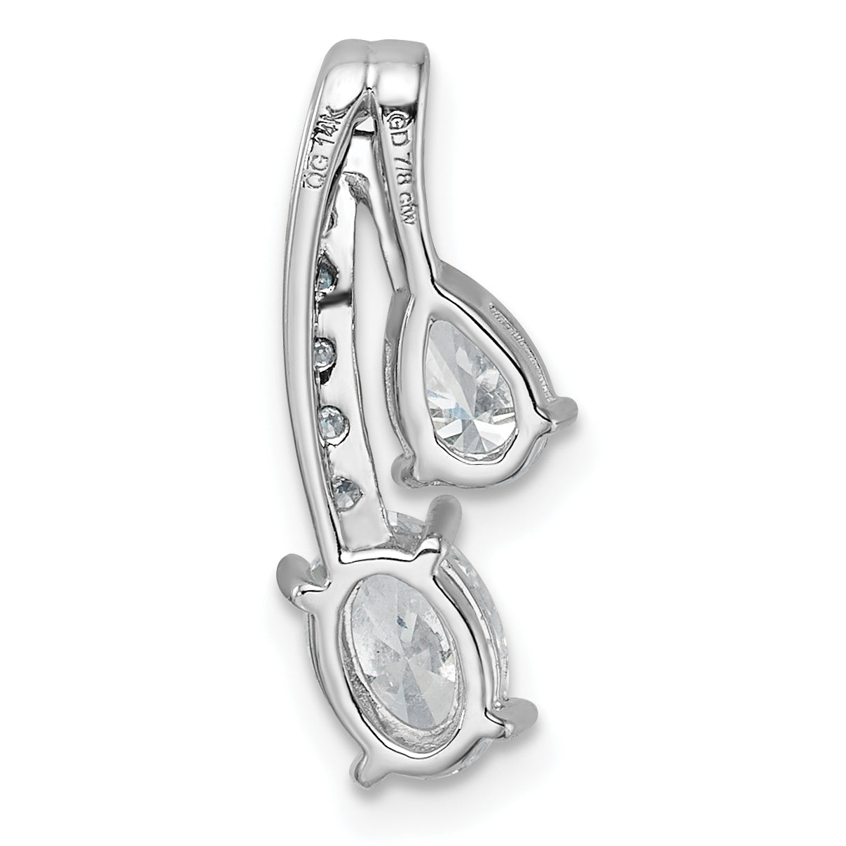 14k White Gold 7/8 carat Lab Grown Diamond VS/SI+ G+ Oval and Pear Complete 18 inch Two Stone Pendant Necklace