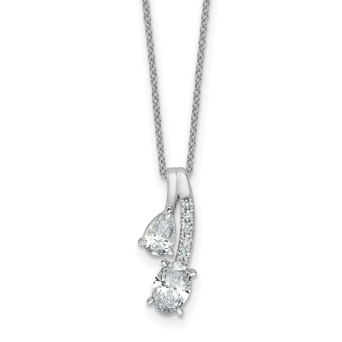 14k White Gold 7/8 carat Lab Grown Diamond VS/SI+ G+ Oval and Pear Complete 18 inch Two Stone Pendant Necklace