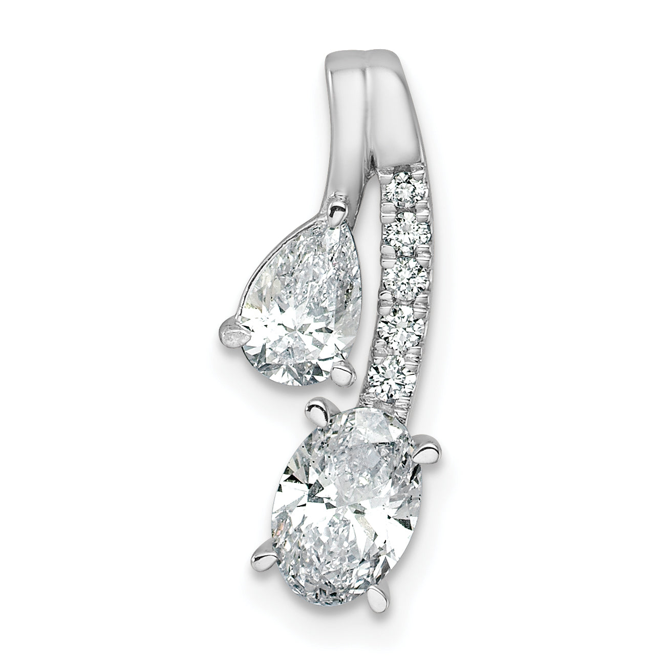 14k White Gold 7/8 carat Lab Grown Diamond VS/SI+ G+ Oval and Pear Complete 18 inch Two Stone Pendant Necklace