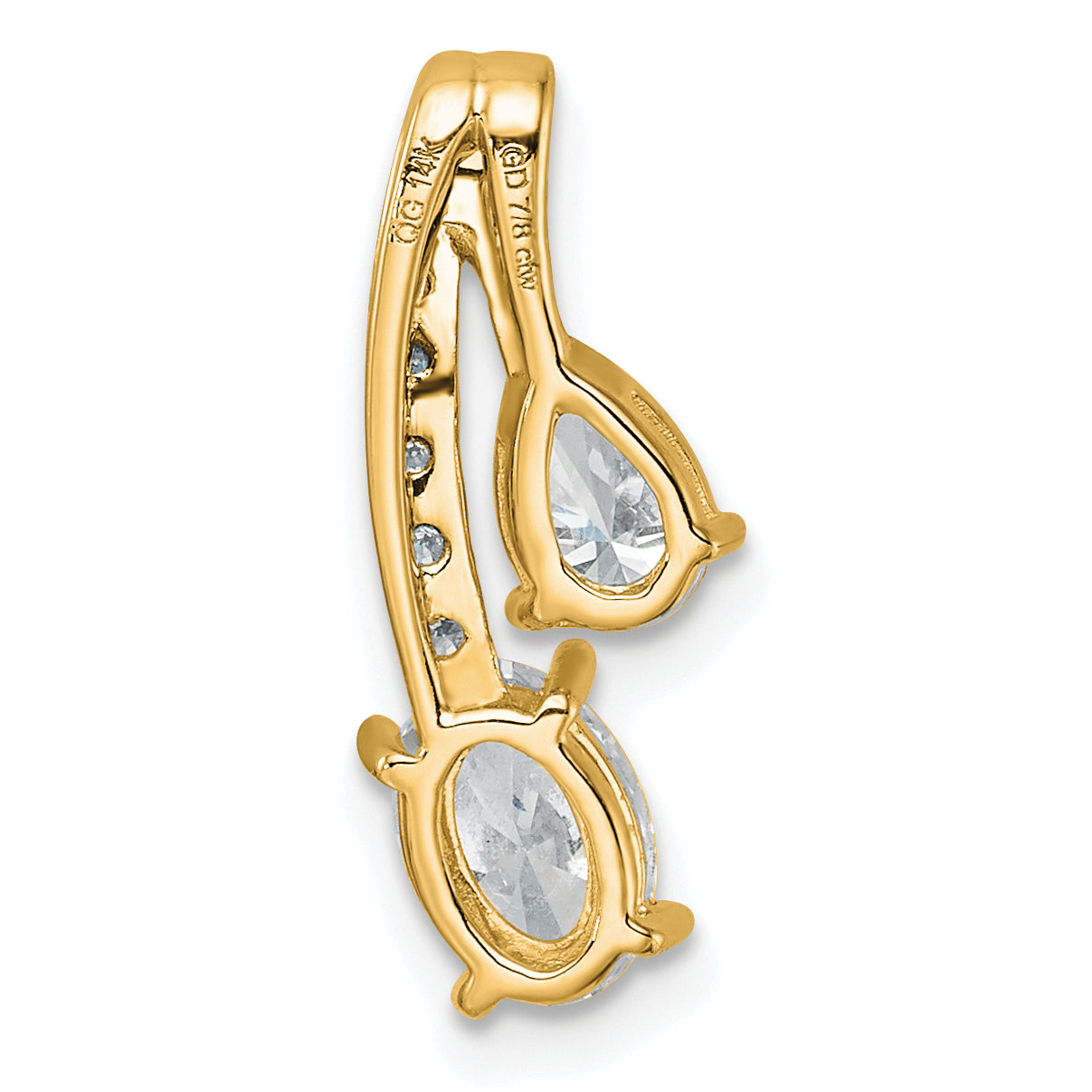 14k 7/8 carat Lab Grown Diamond VS/SI+ G+ Oval and Pear Complete 18 inch Two Stone Pendant Necklace