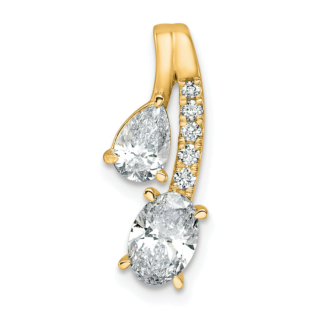 14k 7/8 carat Lab Grown Diamond VS/SI+ G+ Oval and Pear Complete 18 inch Two Stone Pendant Necklace