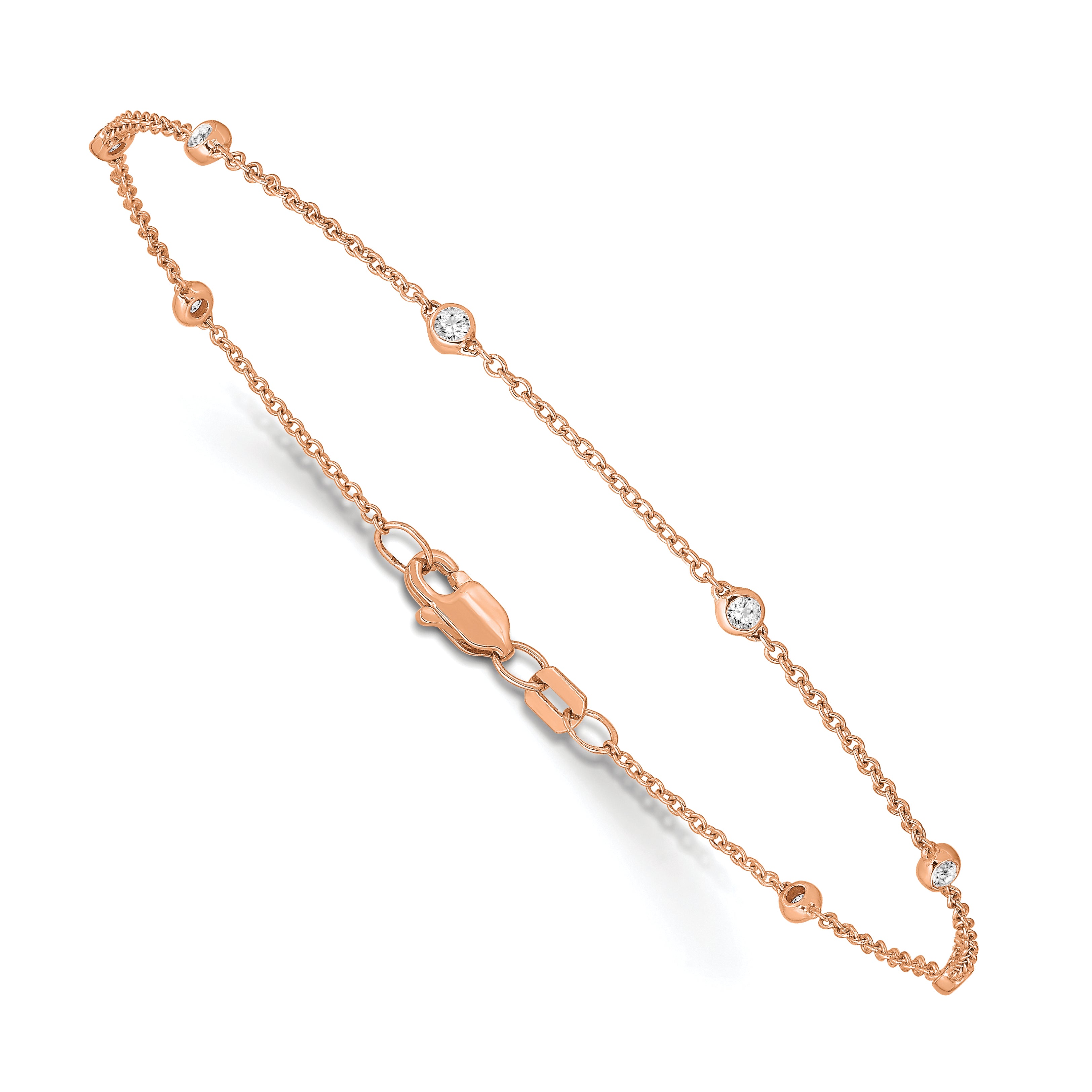 True Origin 14k Rose Gold 1/6 carat Lab Grown Diamond VS+ F+ Seven Station 7 inch Bracelet